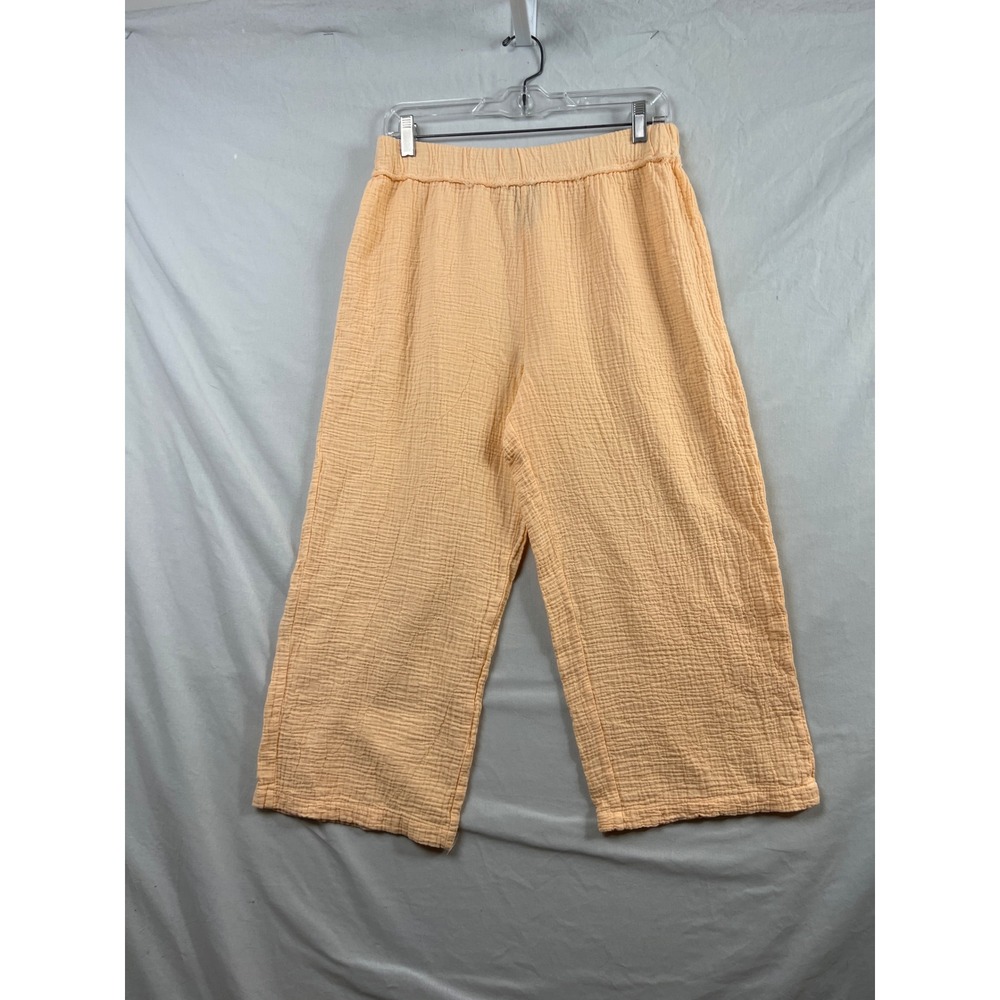 Bobi Gauze Pants Womens Medium Peach Cotton Wide Leg Cropped Elastic Waist